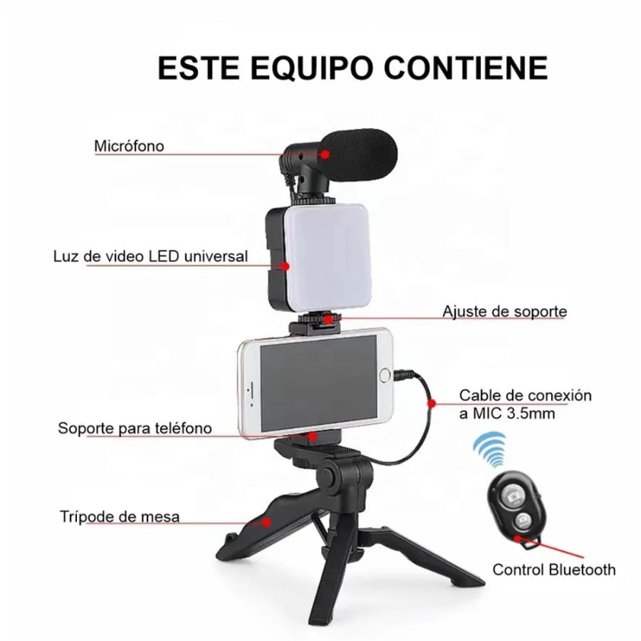 Kit AY49 Para Streaming Tripode Luz Micr